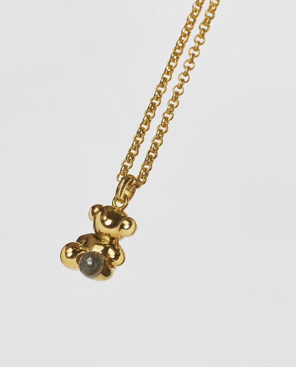 Pendente de Urso Bold Bear Banhado em Ouro de 18 Kt Sobre Prata e Labradorita Azul-5