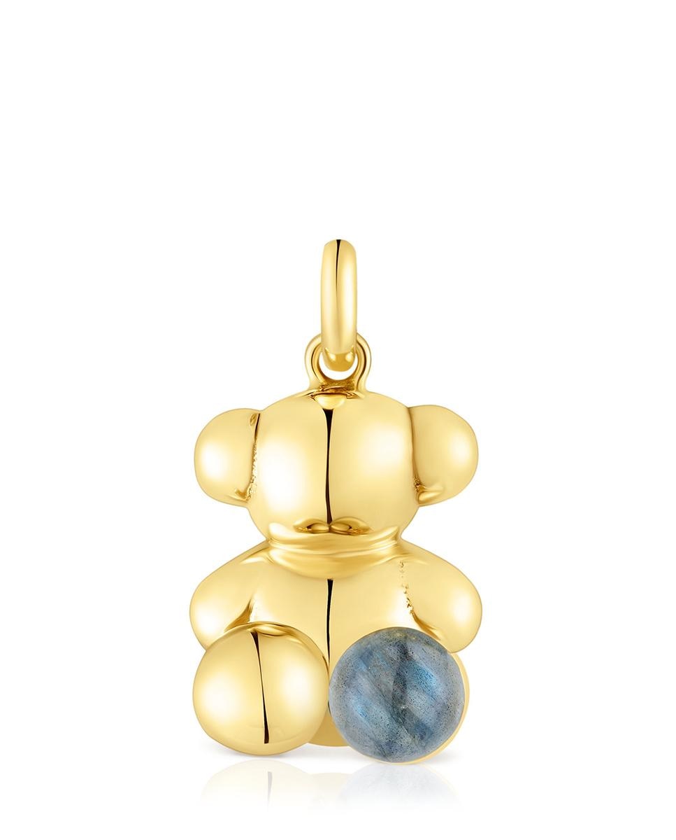 Pendente Bold Bear Urso Grande Banhado em Ouro de 18 Kt Sobre Prata e Labradorite Azul-1