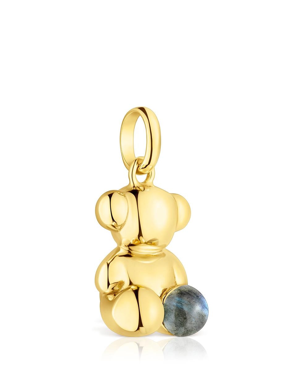 Pendente Bold Bear Urso Grande Banhado em Ouro de 18 Kt Sobre Prata e Labradorite Azul-2