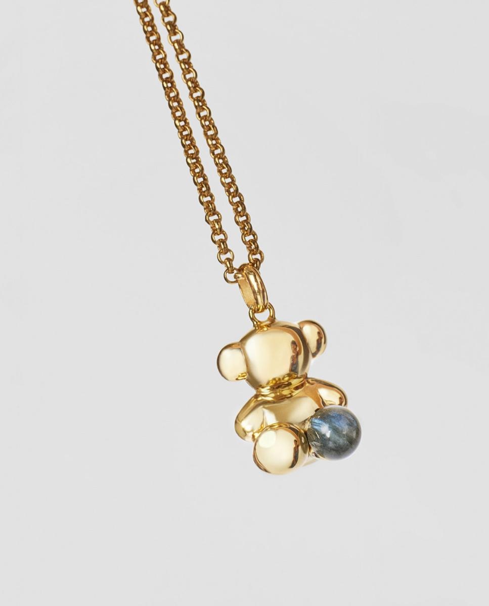 Pendente Bold Bear Urso Grande Banhado em Ouro de 18 Kt Sobre Prata e Labradorite Azul-5