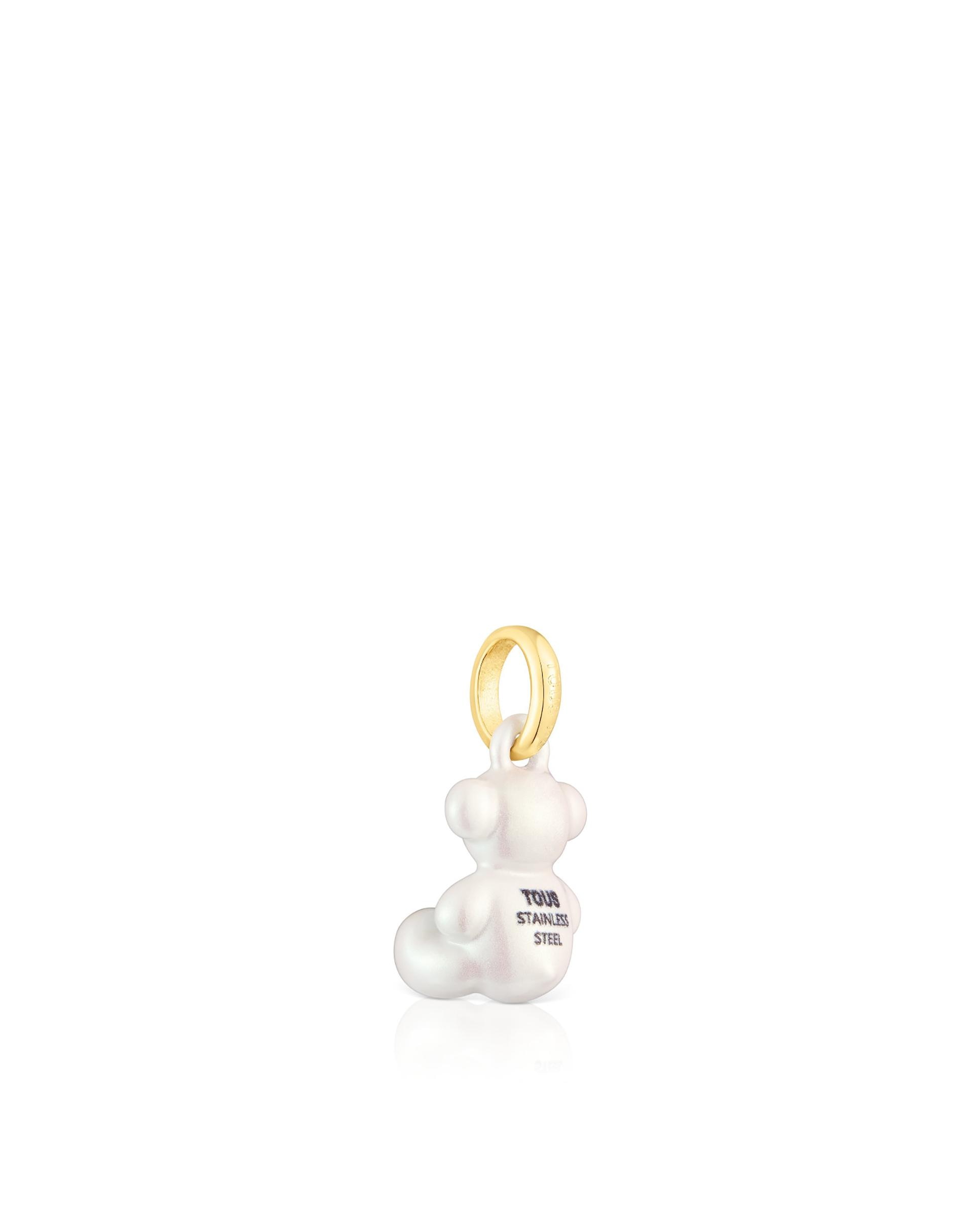 Pendente Bold Bear de Urso Pequeno de Aço em Branco Prata-3