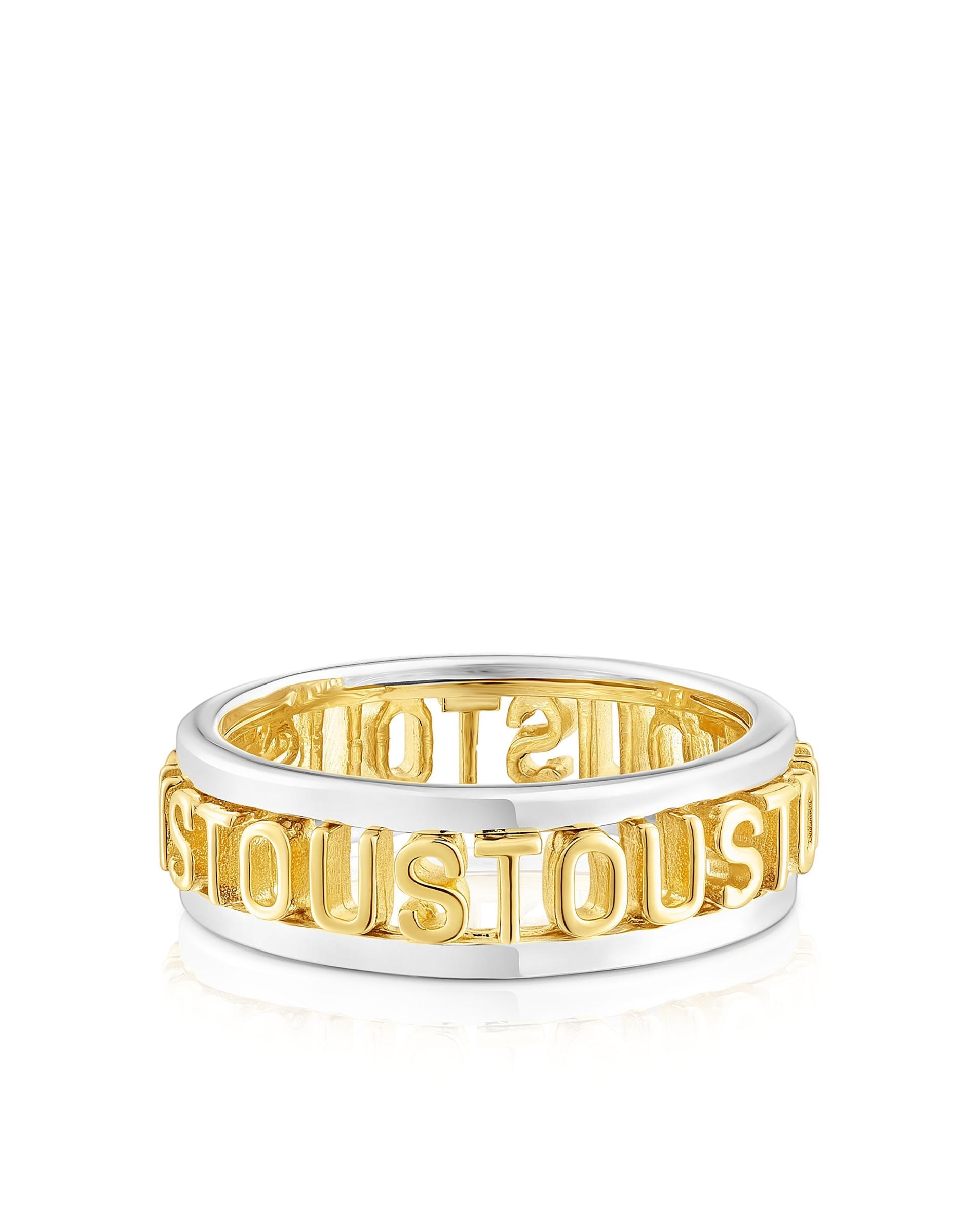 Anel Logo de Prata e Banhado em Ouro 18 Kt Sobre Prata Multicolor-1
