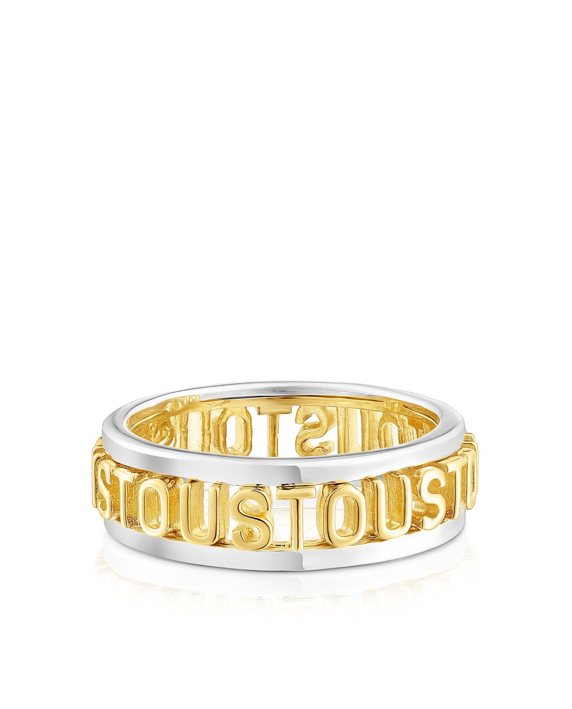 Anel Logo de Prata e Banhado em Ouro 18 Kt Sobre Prata Multicolor-2