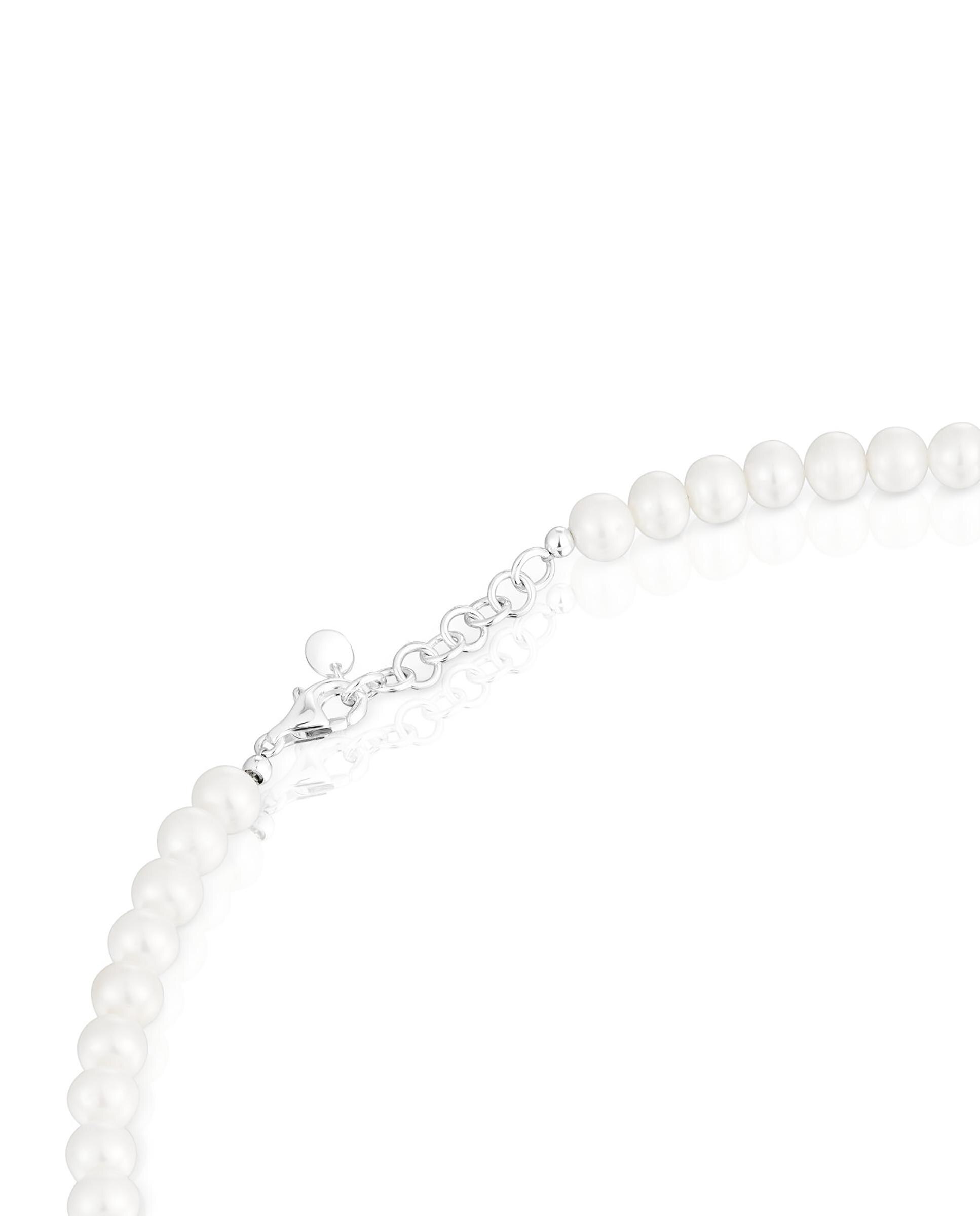 Colar Bold Motif com perolas e Motivos de Flor de Prata Branco-3