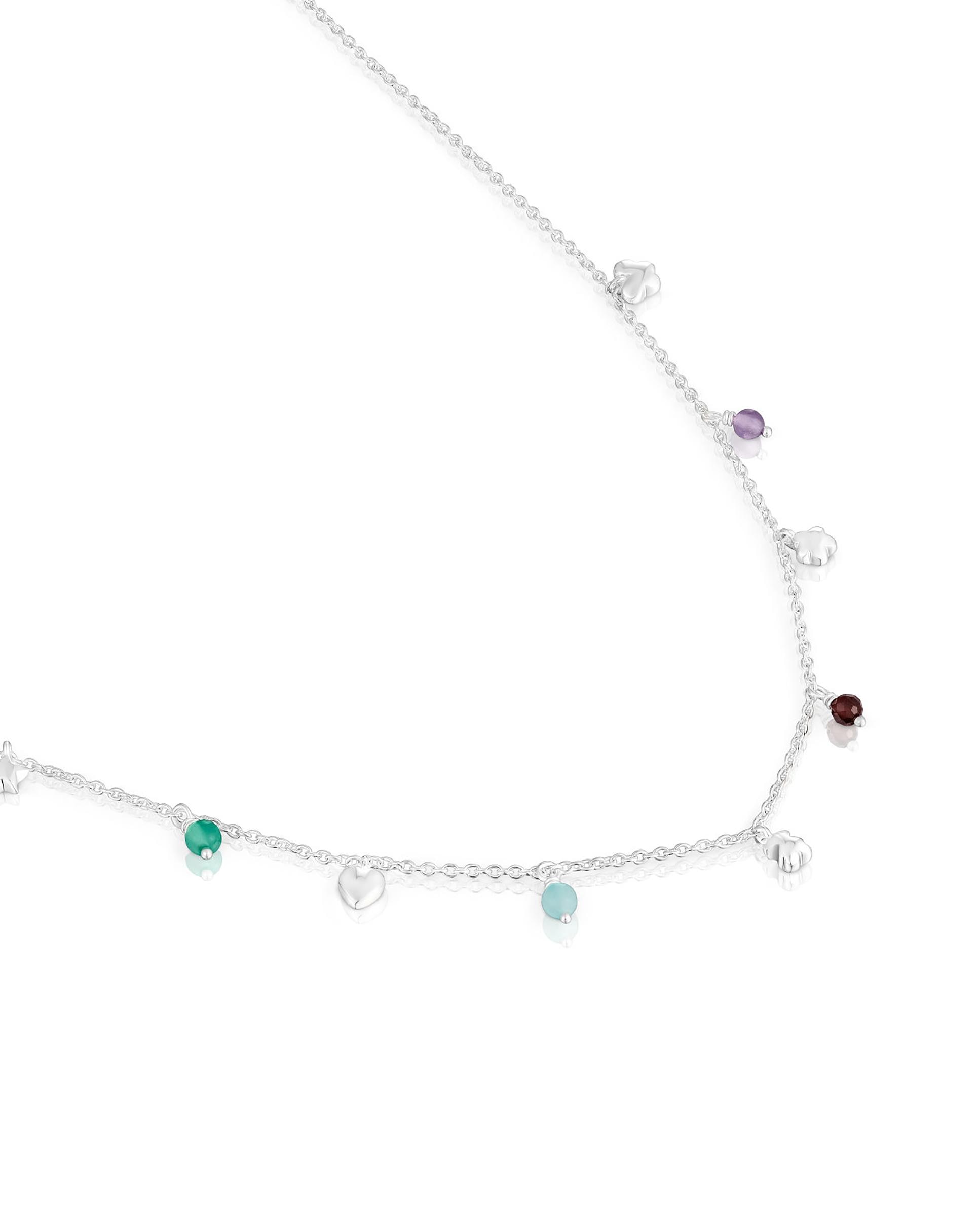 Colar Bold Motif de Prata e Pedras Preciosas com Motivos Variados Multicolor-3