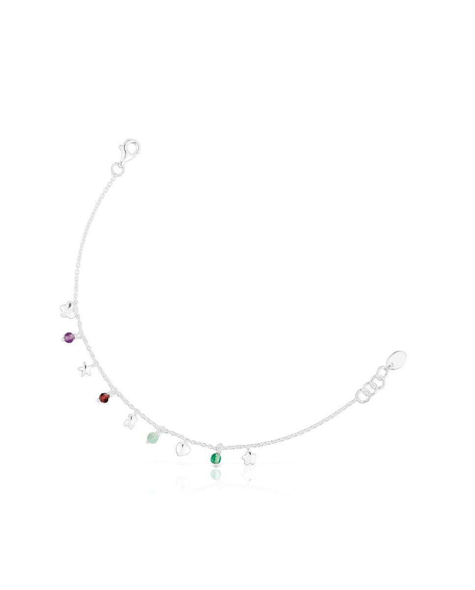 Pulseira de Corrente Bold Motif de Prata e Pedras Preciosas Motivos Multicolor-1