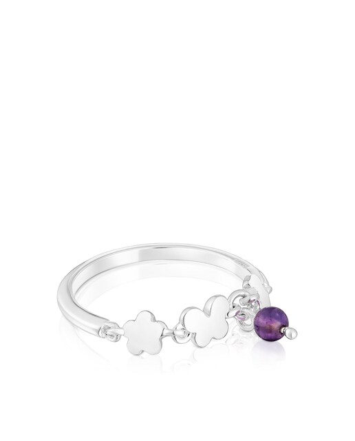 Imagem 0 de Anel Bold Motif de Prata e Ametista