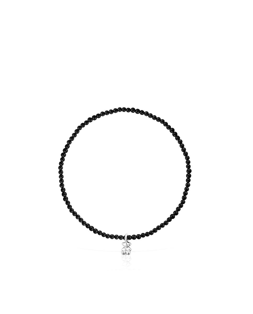 Pulseira Bold Bear Elástica com Onix e Urso de Prata Preto-2