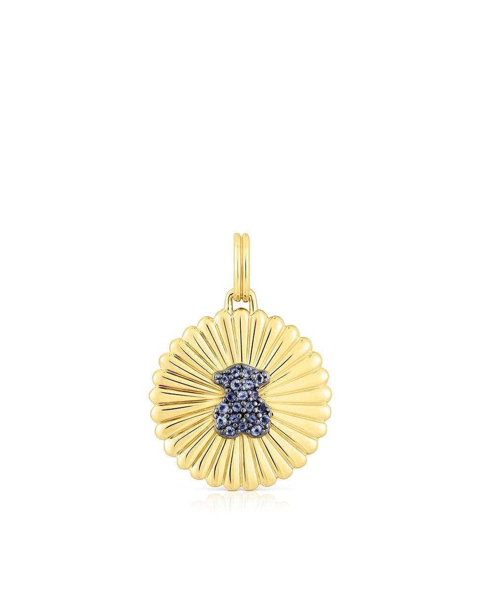 Pendentes Iris Motif Medalha Banhado em Ouro de 18 Kt Sobre Prata com Urso Ouro-1