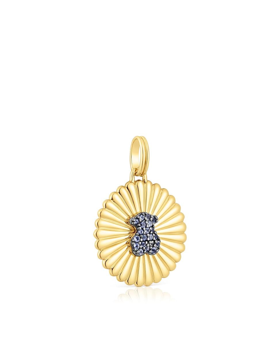 Pendentes Iris Motif Medalha Banhado em Ouro de 18 Kt Sobre Prata com Urso Ouro-2
