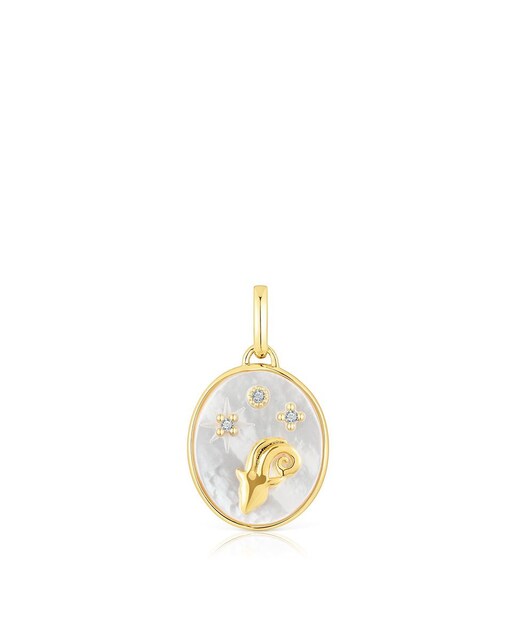 Imagem 0 de Pingente Horoscope Áries de prata vermeil com nácar e topázios