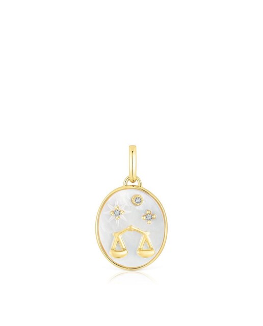 Imagem 0 de Pingente Horoscope Libra de prata vermeil com nácar e topázios
