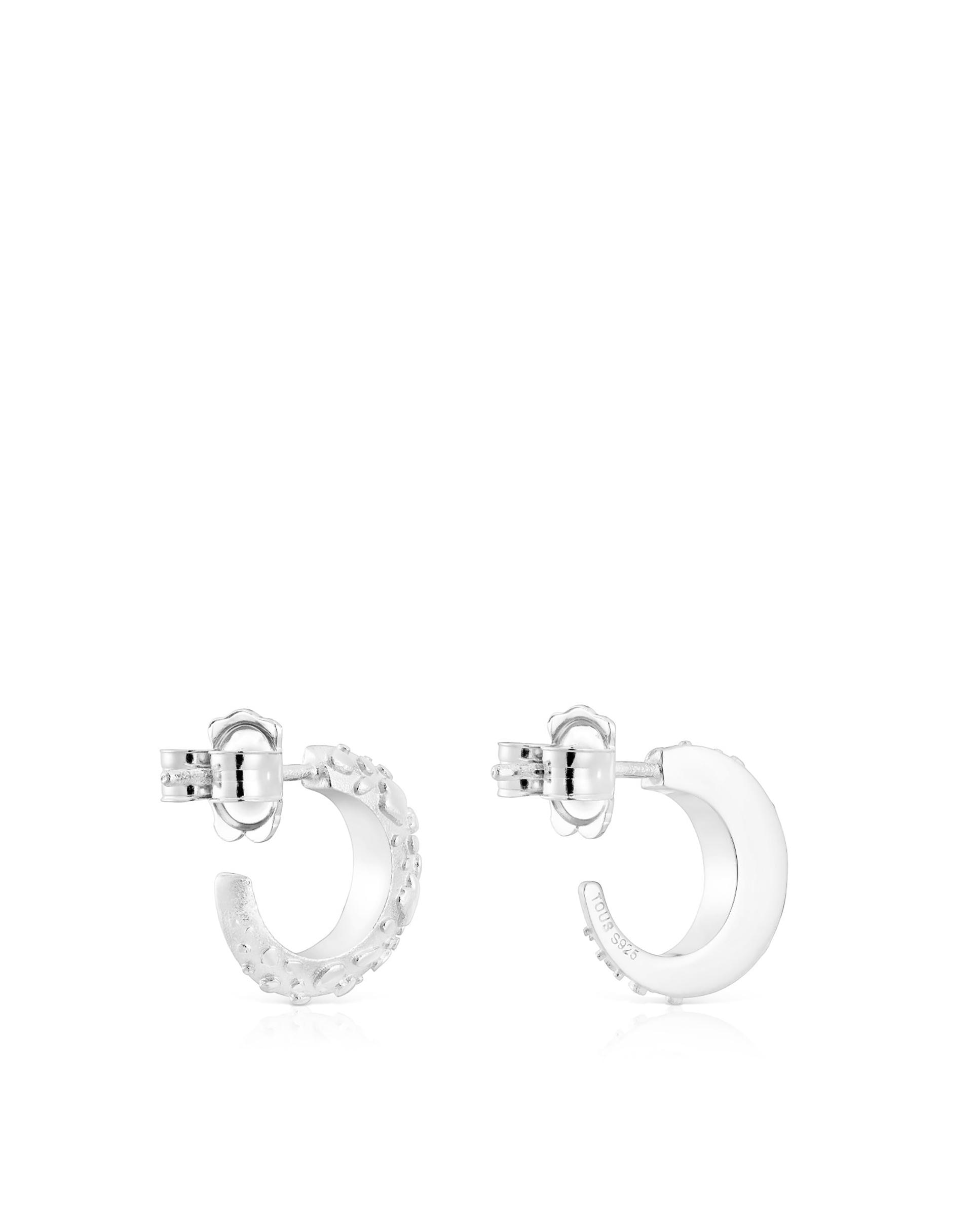 Brincos Dybe de Argola de Prata com Textura Prateado-3