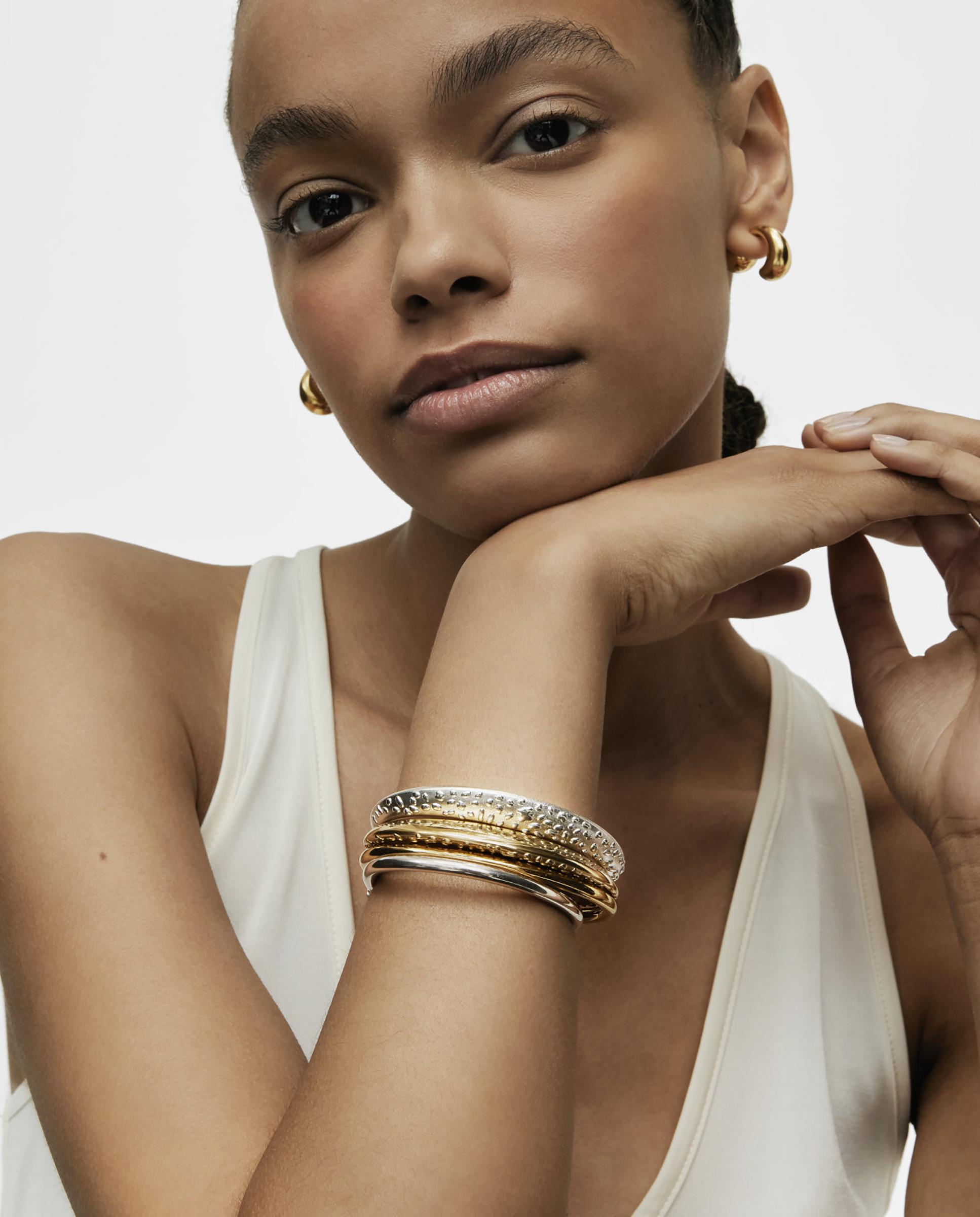 Pulseira Dybe Banhada a Ouro 18 Kt Sobre Prata Aberta com Textura Prateado-6