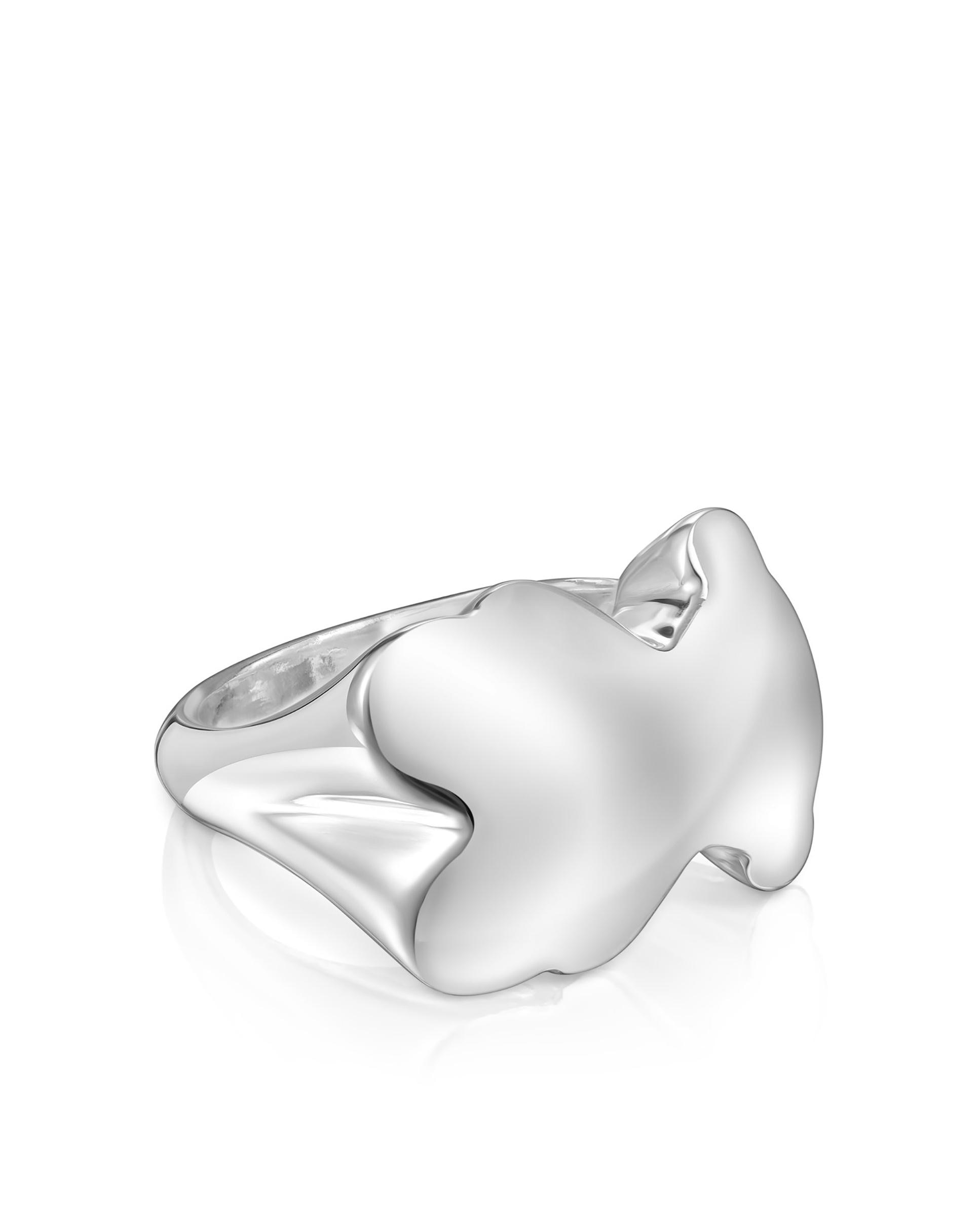 Anel Bold Motif Selo de Prata com Urso Prateado-1