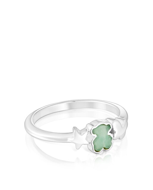 Imagem 0 de Anel Bold Motif de Prata e Urso de Amazonita