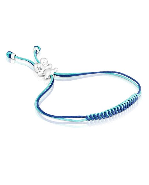 Imagem 0 de Pulseira Bold Bear de Cordão com Urso de Prata - Turquesa e Azul-marinho