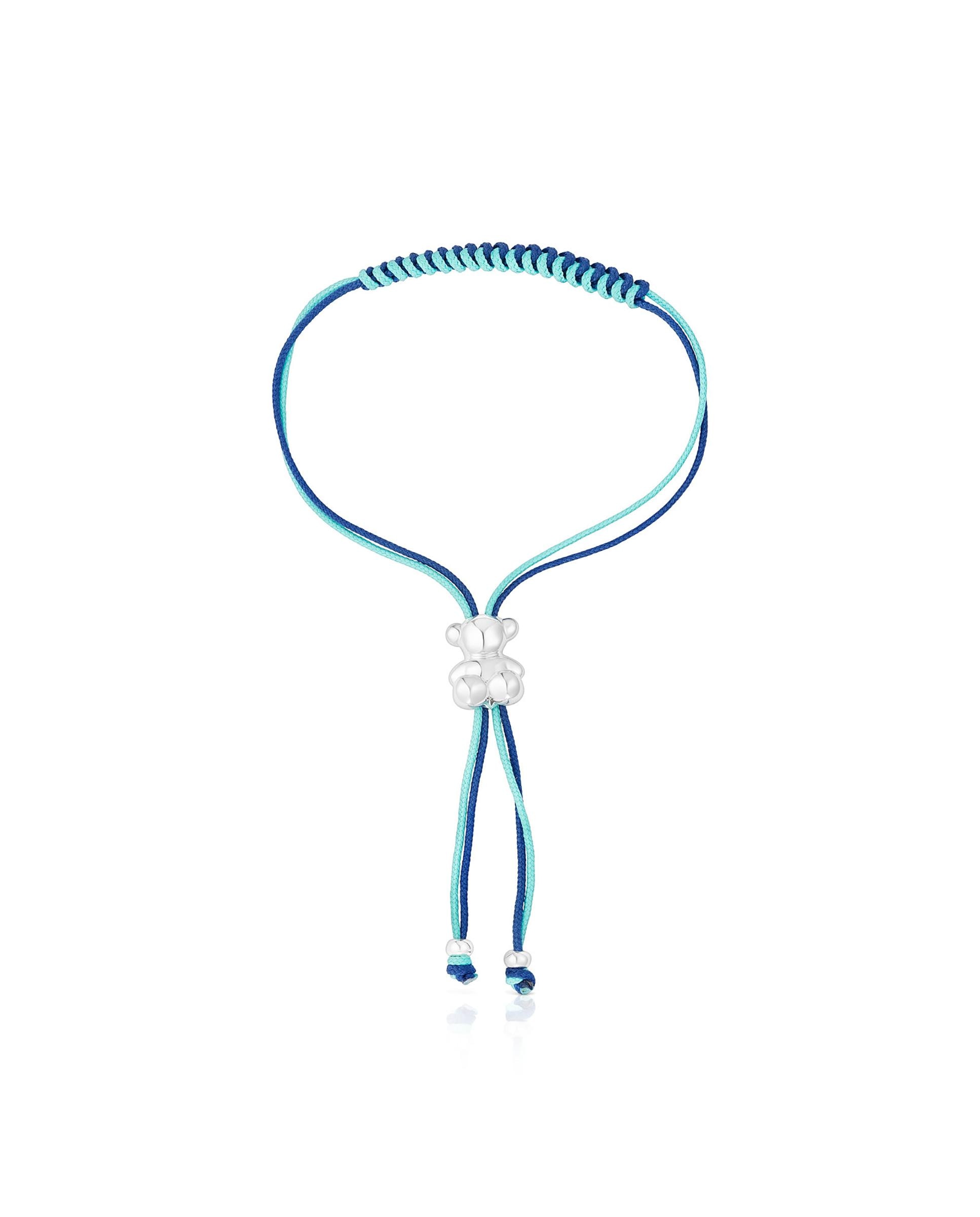 Pulseira Bold Bear de Cordão Turquesa e Azul-marinho com Urso de Prata Multicolor-2