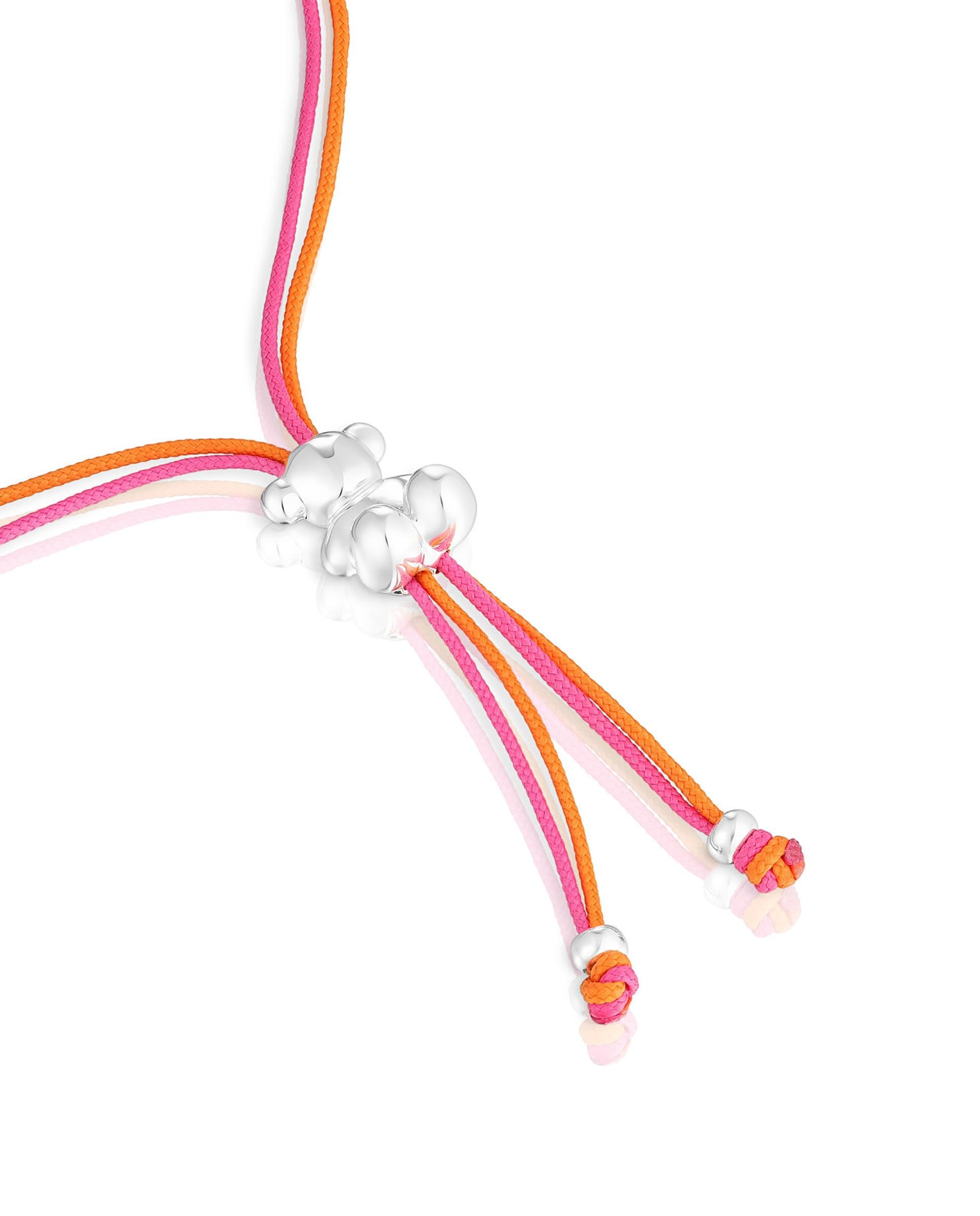 Pulseira Bold Bear de Cordão Fúcsia e Laranja com Urso de Prata Multicolor-3