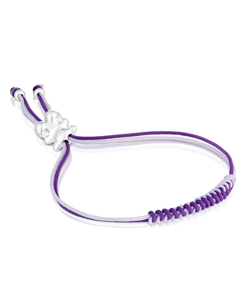 Pulseira Bold Bear de Cordão em Roxo e Lilás com Urso de Prata Multicolor-1