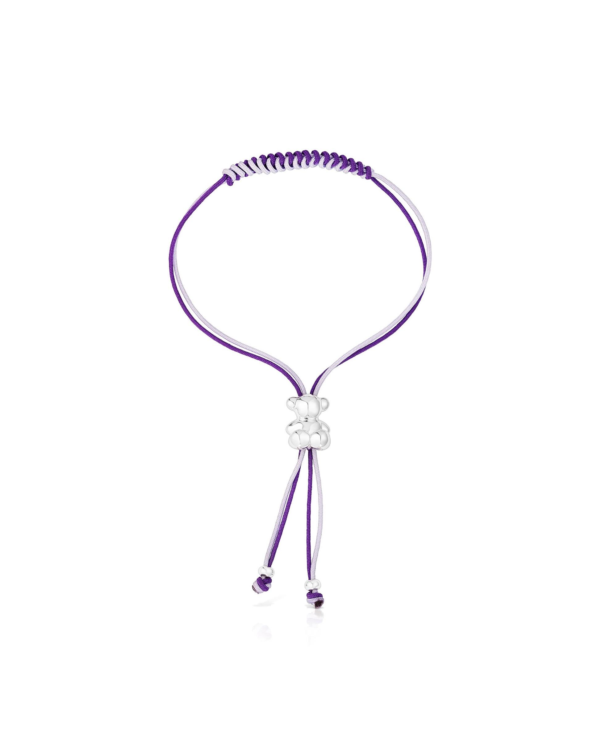 Pulseira Bold Bear de Cordão em Roxo e Lilás com Urso de Prata Multicolor-2