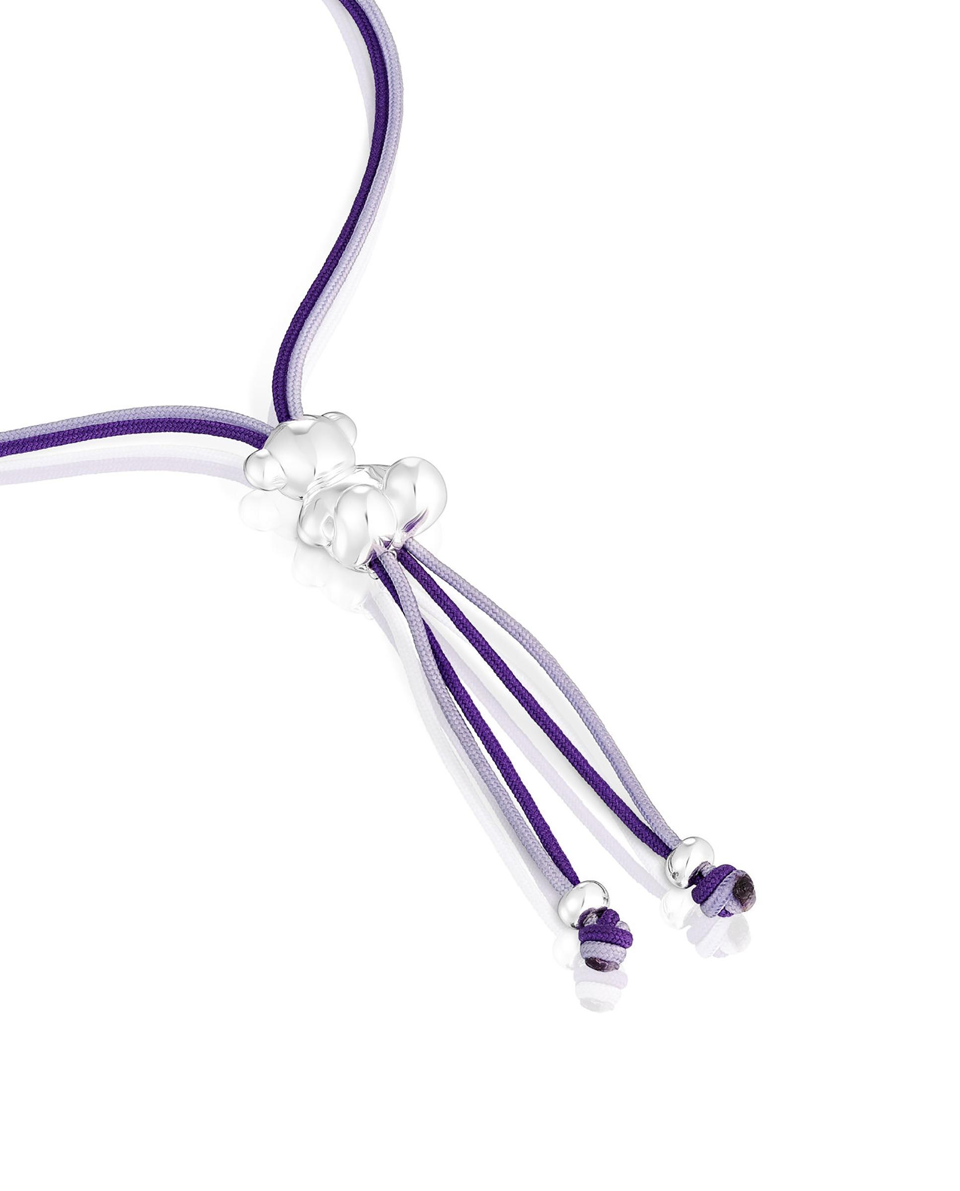 Pulseira Bold Bear de Cordão em Roxo e Lilás com Urso de Prata Multicolor-3