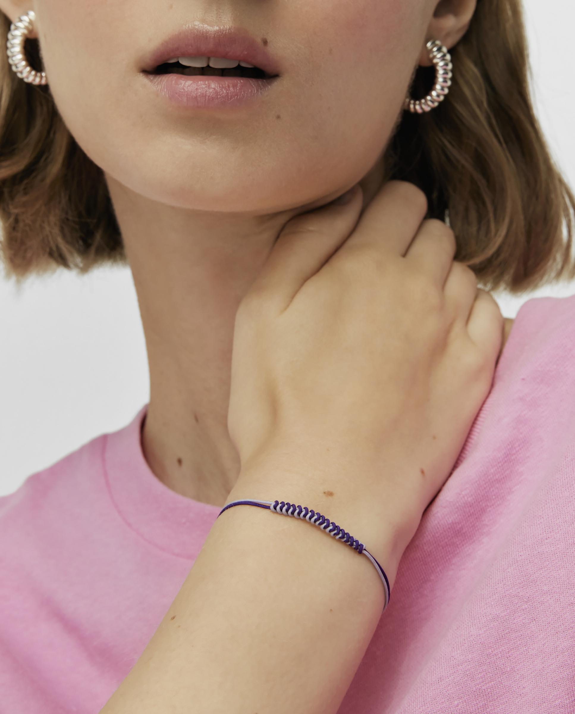 Pulseira Bold Bear de Cordão em Roxo e Lilás com Urso de Prata Multicolor-6