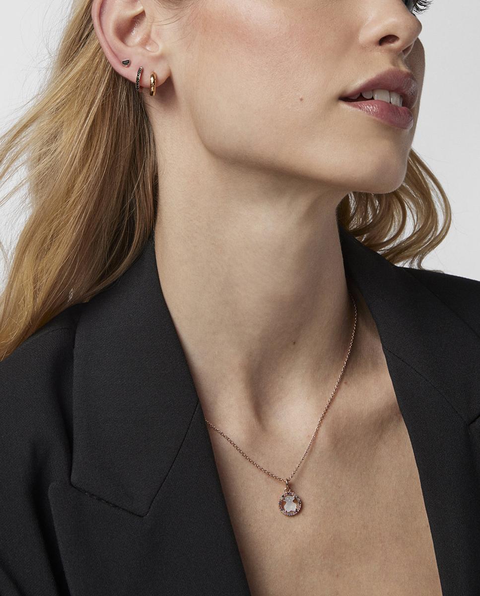 Brincos de Argola Basics com Urso Banhados a Ouro de 18 Kt Sobre Prata Rosa-3