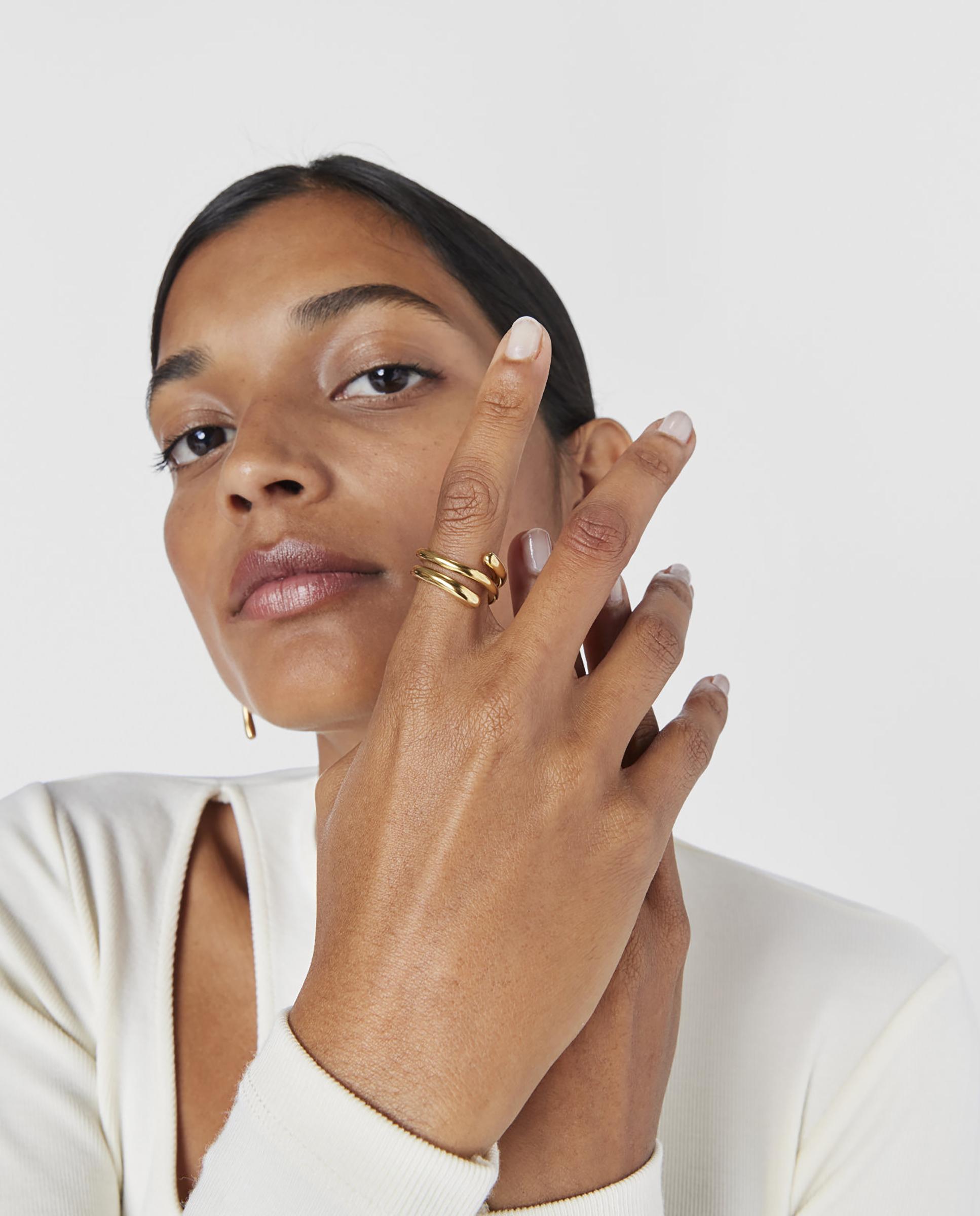 Anel New Hav Espiral Banhado a Ouro de 18 Kt Sobre Prata Dourado-5
