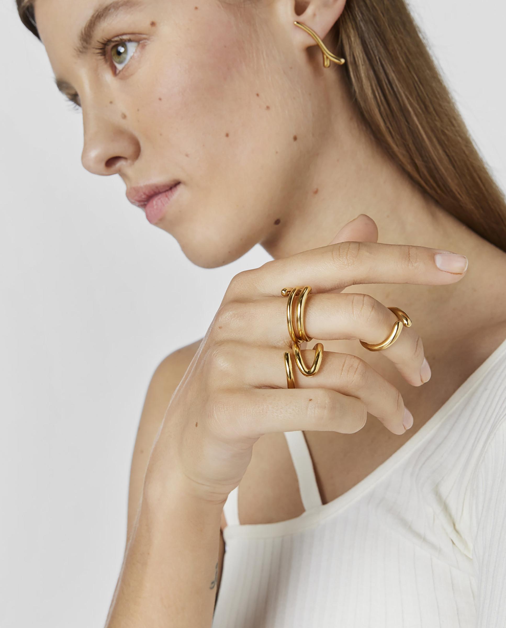 Anel New Hav Espiral Banhado a Ouro de 18 Kt Sobre Prata Ouro-4