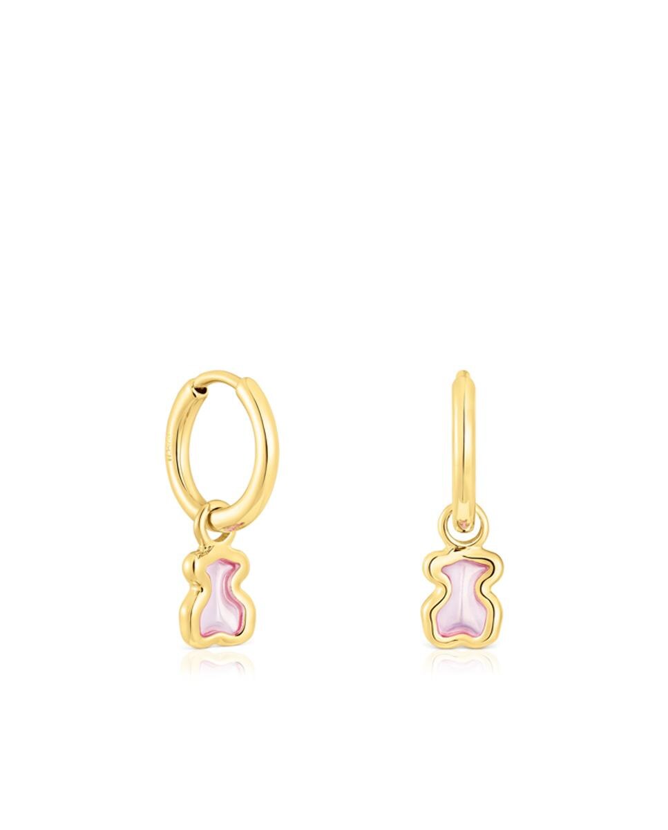 Brincos de Aro Gregal Banhados a Ouro de 18 Kt Sobre Prata com Urso Rosa Rosa-1