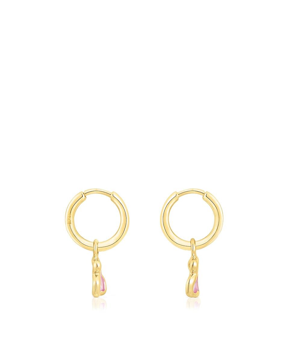 Brincos de Aro Gregal Banhados a Ouro de 18 Kt Sobre Prata com Urso Rosa Rosa-2