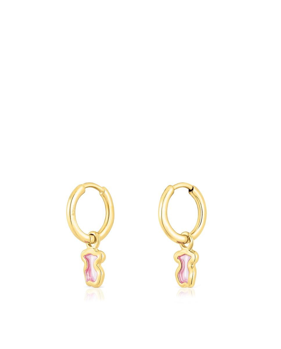 Brincos de Aro Gregal Banhados a Ouro de 18 Kt Sobre Prata com Urso Rosa Rosa-3