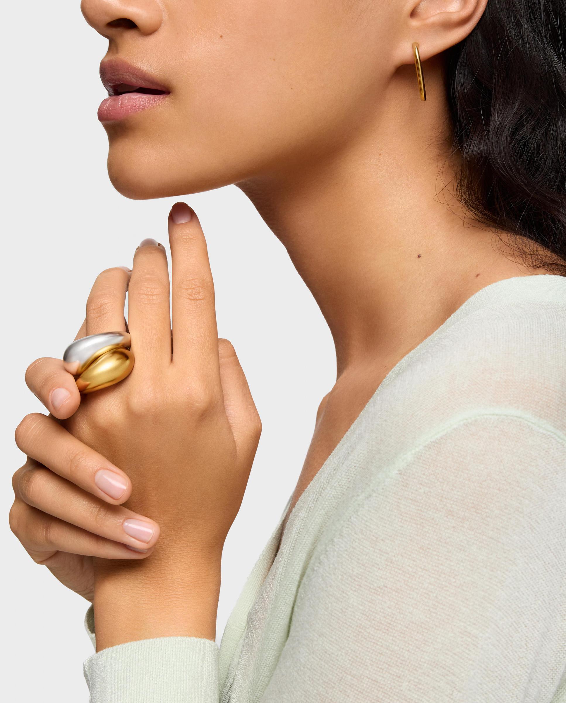 Anel Balloon Grosso Banhado a Ouro 18 Kt Sobre Prata Dourado-6