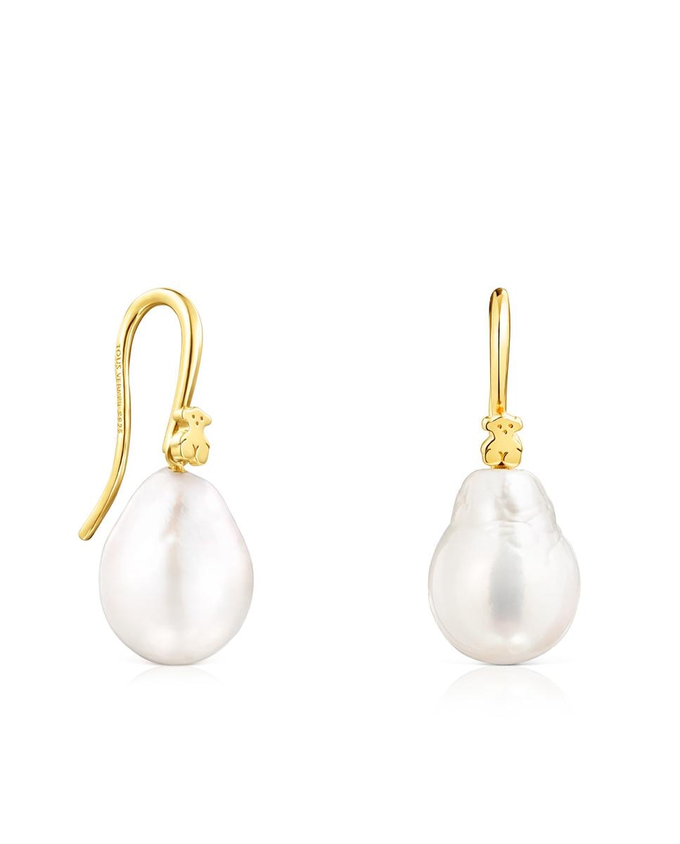 Brincos Gloss de Gota Banhados a Ouro de 18 Kt Sobre Prata e Pérola Branco-1