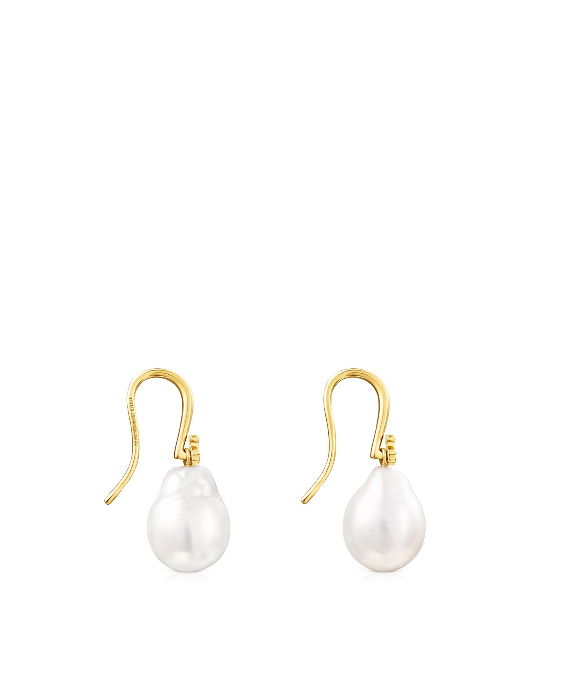 Brincos Gloss de Gota Banhados a Ouro de 18 Kt Sobre Prata e Pérola Branco-2