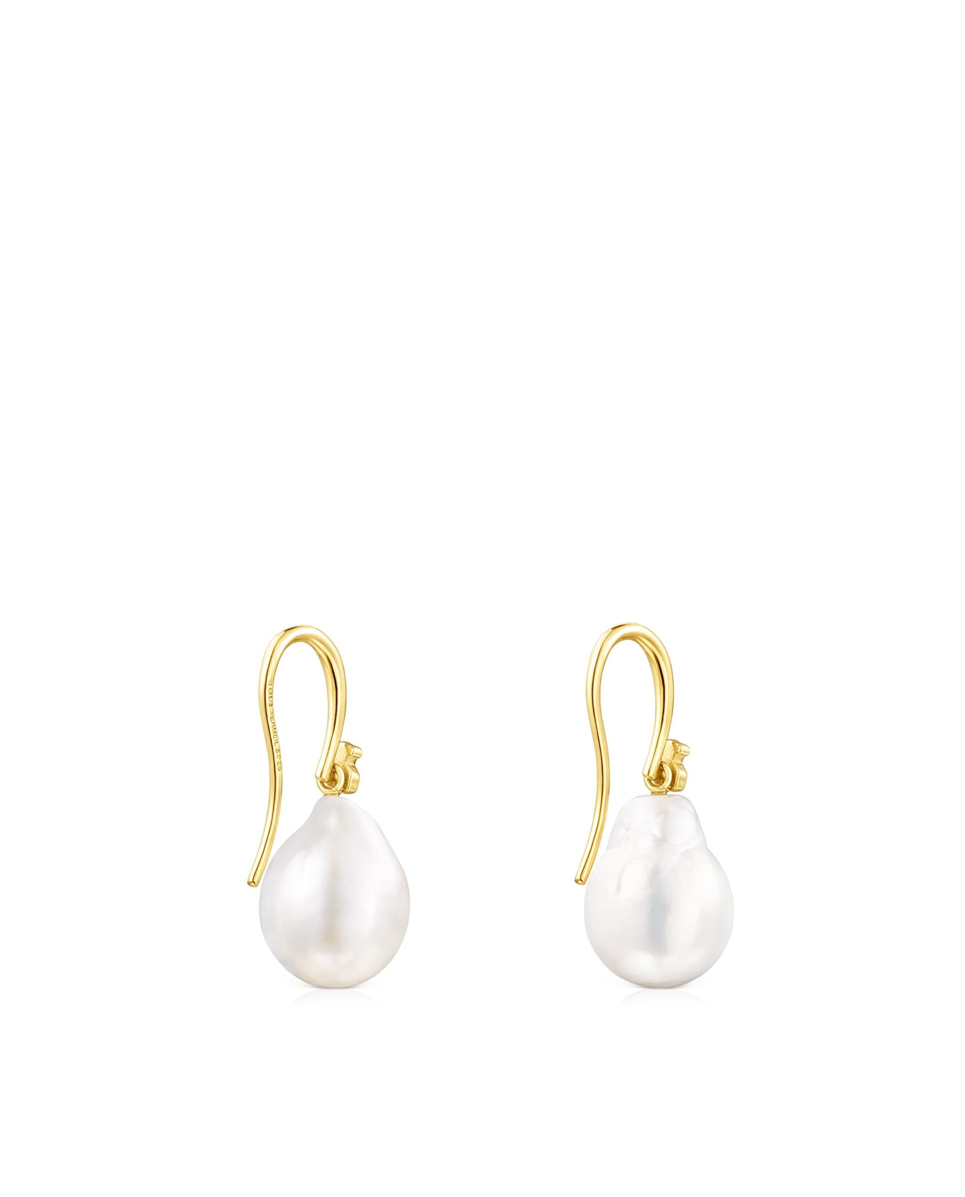 Brincos Gloss de Gota Banhados a Ouro de 18 Kt Sobre Prata e Pérola Branco-3