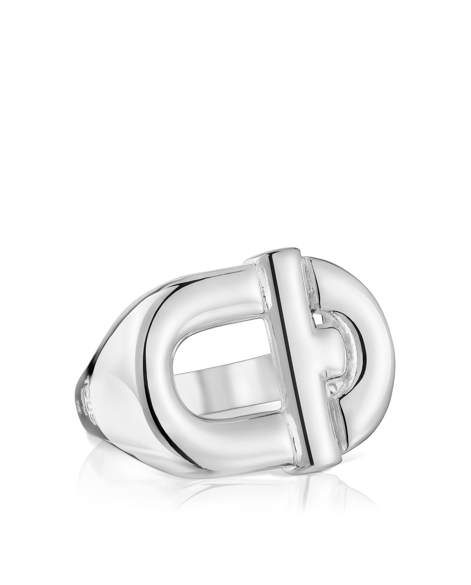 Anel Manifesto Grande Estilo Selo de Prata Prateado-1