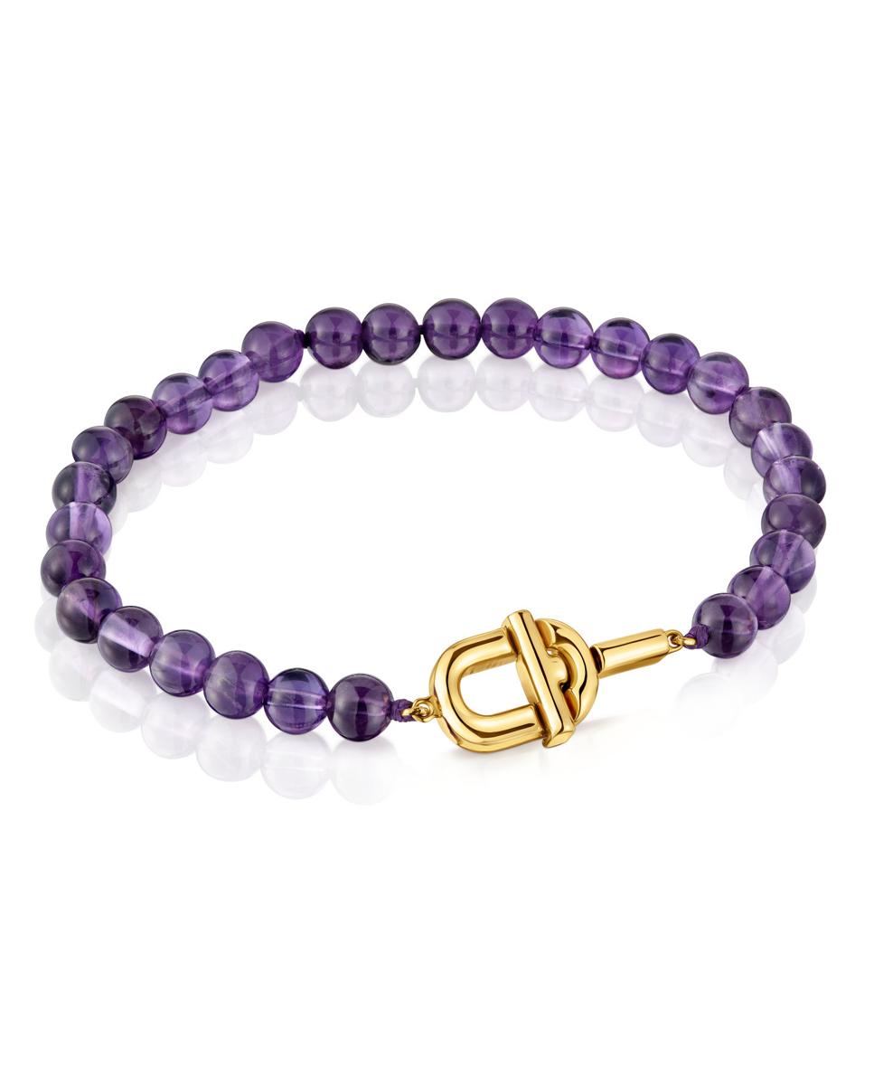 Pulseira Manifesto Banhada a Ouro 18 Kt Sobre Prata e Ametistas Roxo-1