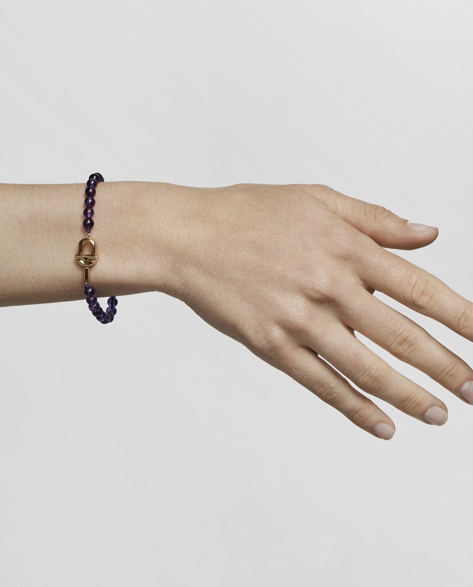 Pulseira Manifesto Banhada a Ouro 18 Kt Sobre Prata e Ametistas Roxo-4