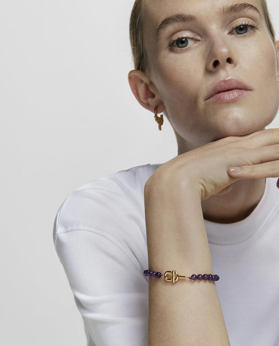 Pulseira Manifesto Banhada a Ouro 18 Kt Sobre Prata e Ametistas Roxo-5