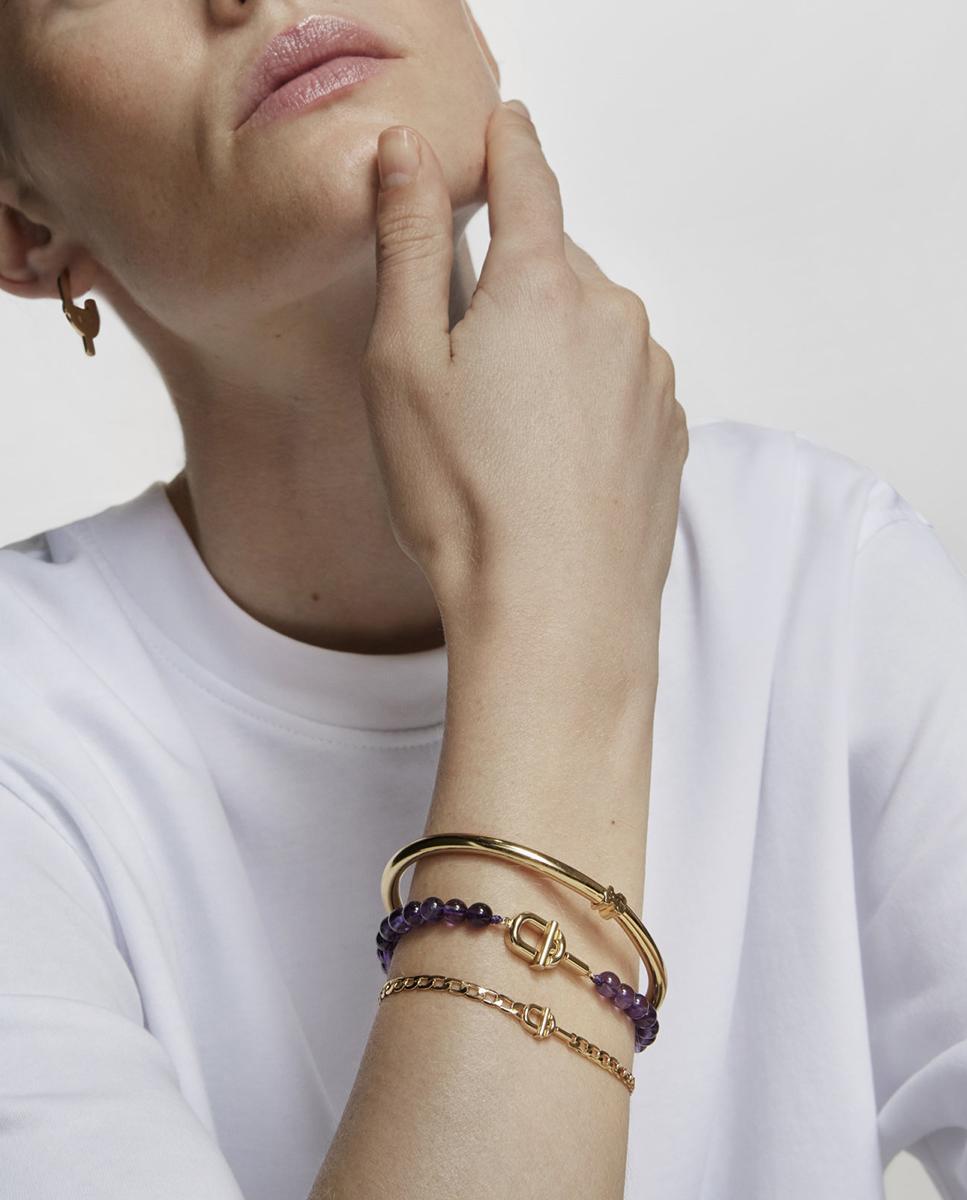 Pulseira Manifesto Banhada a Ouro 18 Kt Sobre Prata e Ametistas Roxo-6
