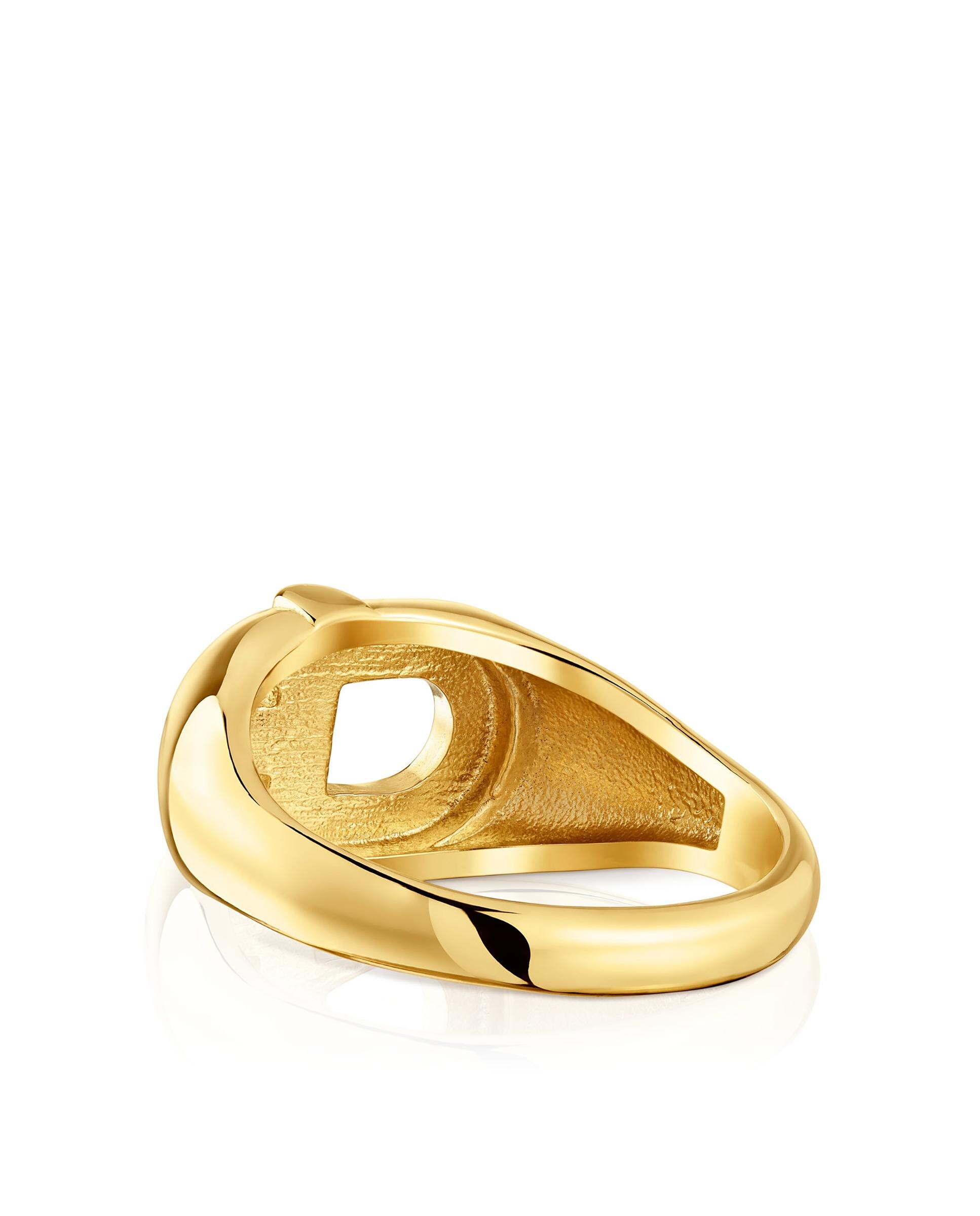 Anel Manifesto Estilo Selo Banhado a Ouro 18 Kt Sobre Prata Dourado-2
