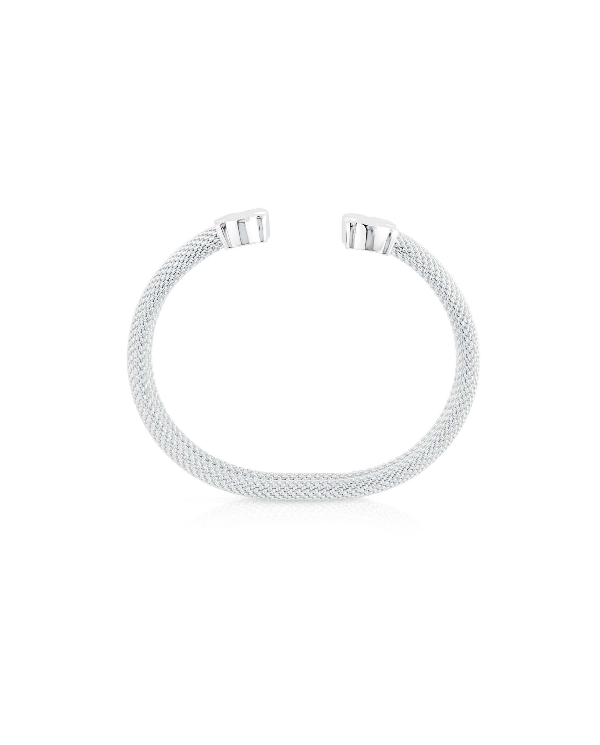 Pulseira Rígida Mesh de Prata com Malha e Urso Prateado-3