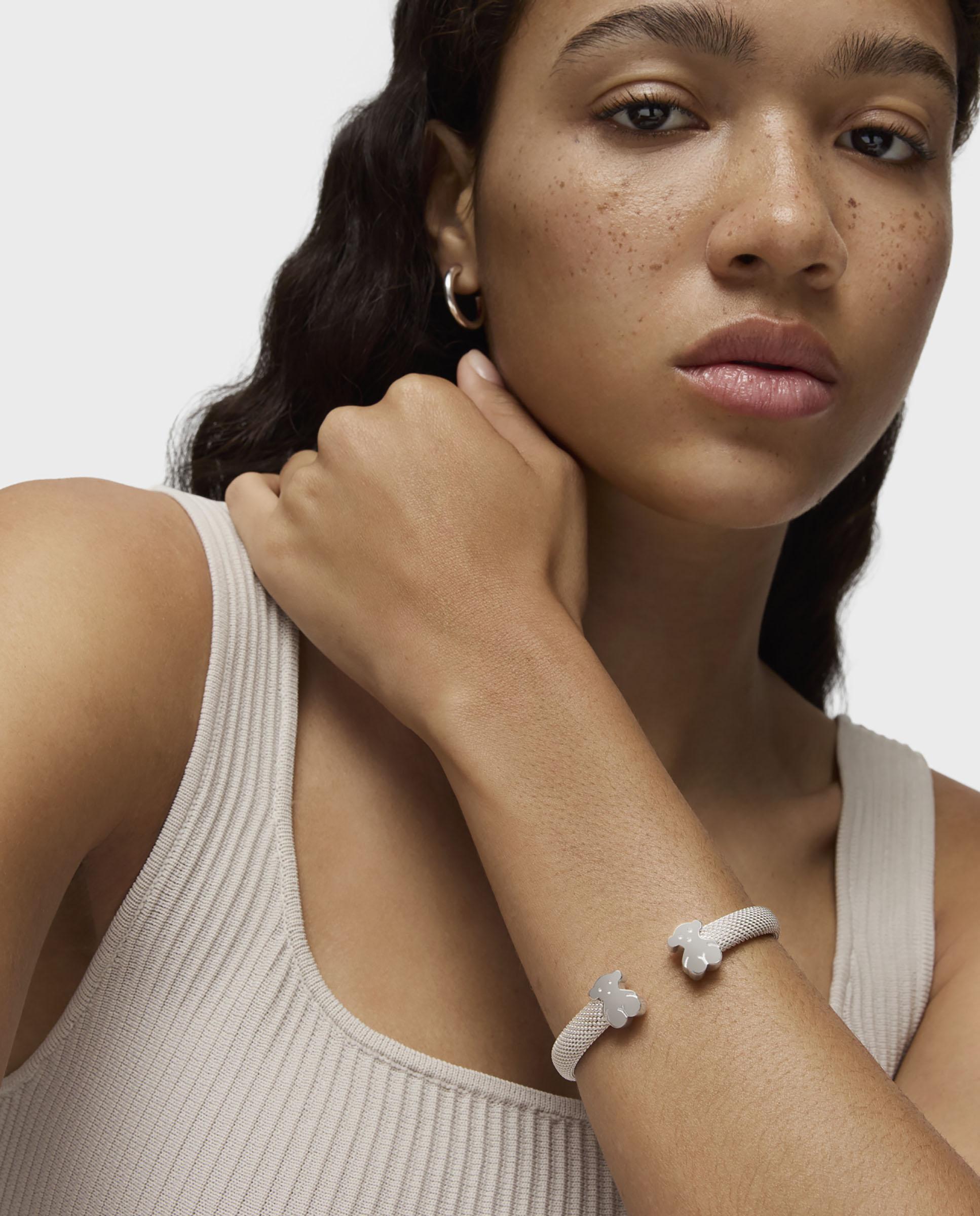 Bracelete Icon Mesh de Prata com Urso Prateado-4