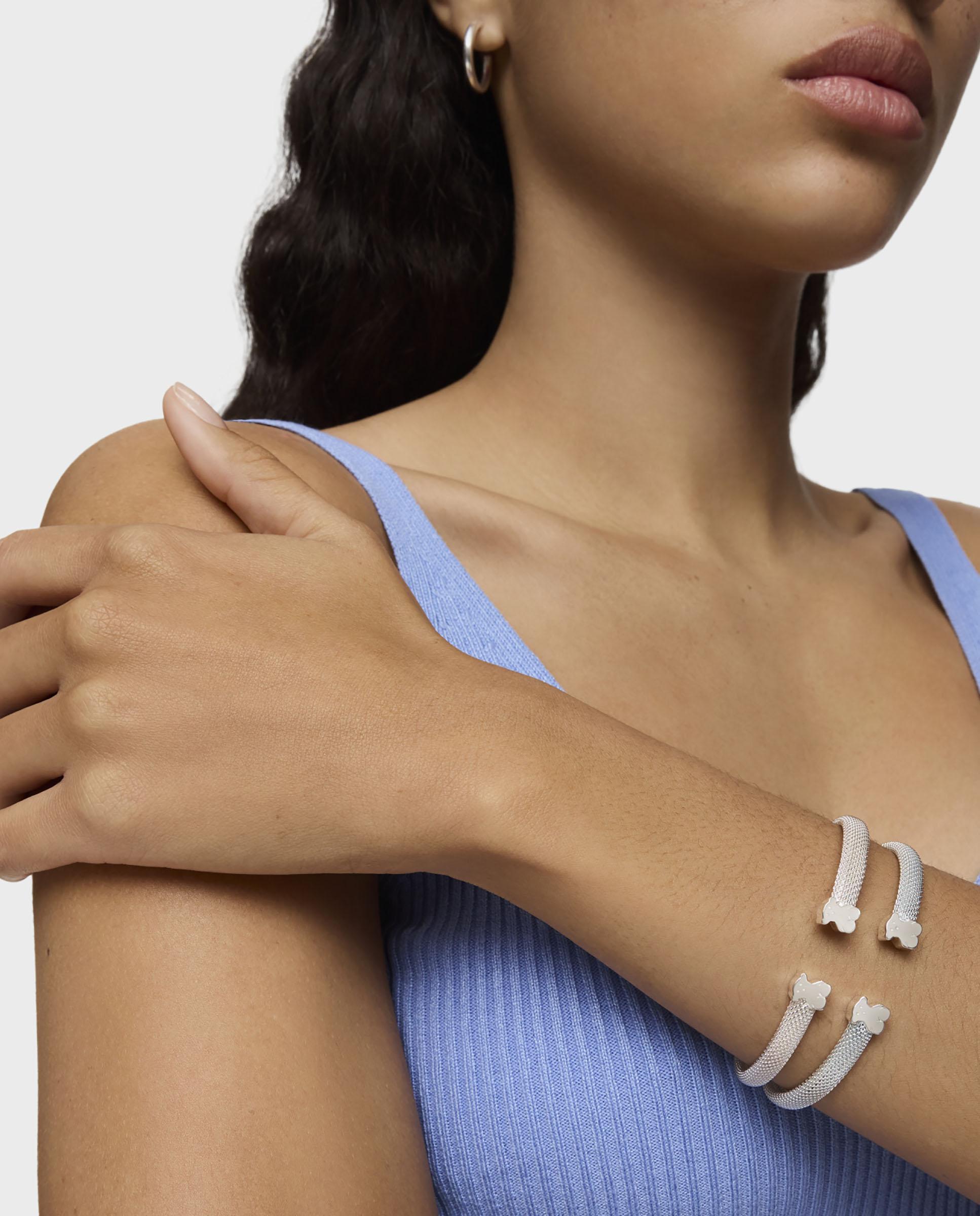 Bracelete Icon Mesh de Prata com Urso Prateado-5