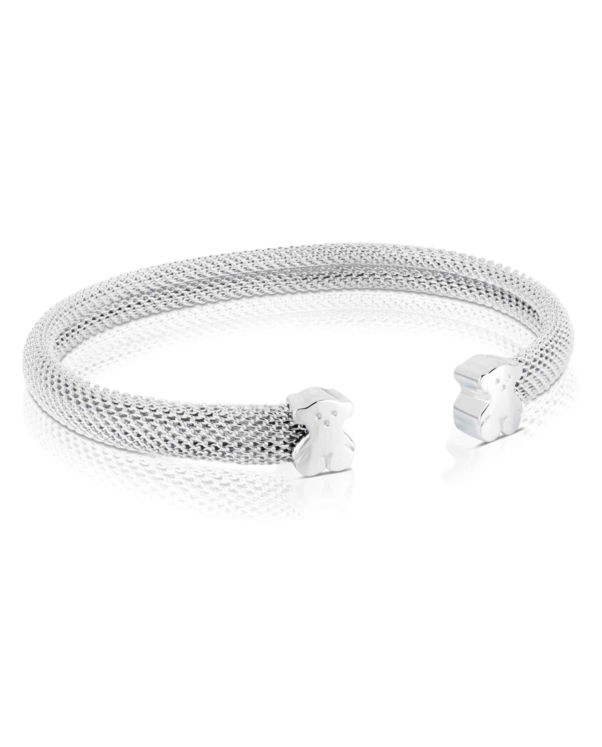 Pulseira Rígida Icon Mesh de Prata com Urso Prateado-1