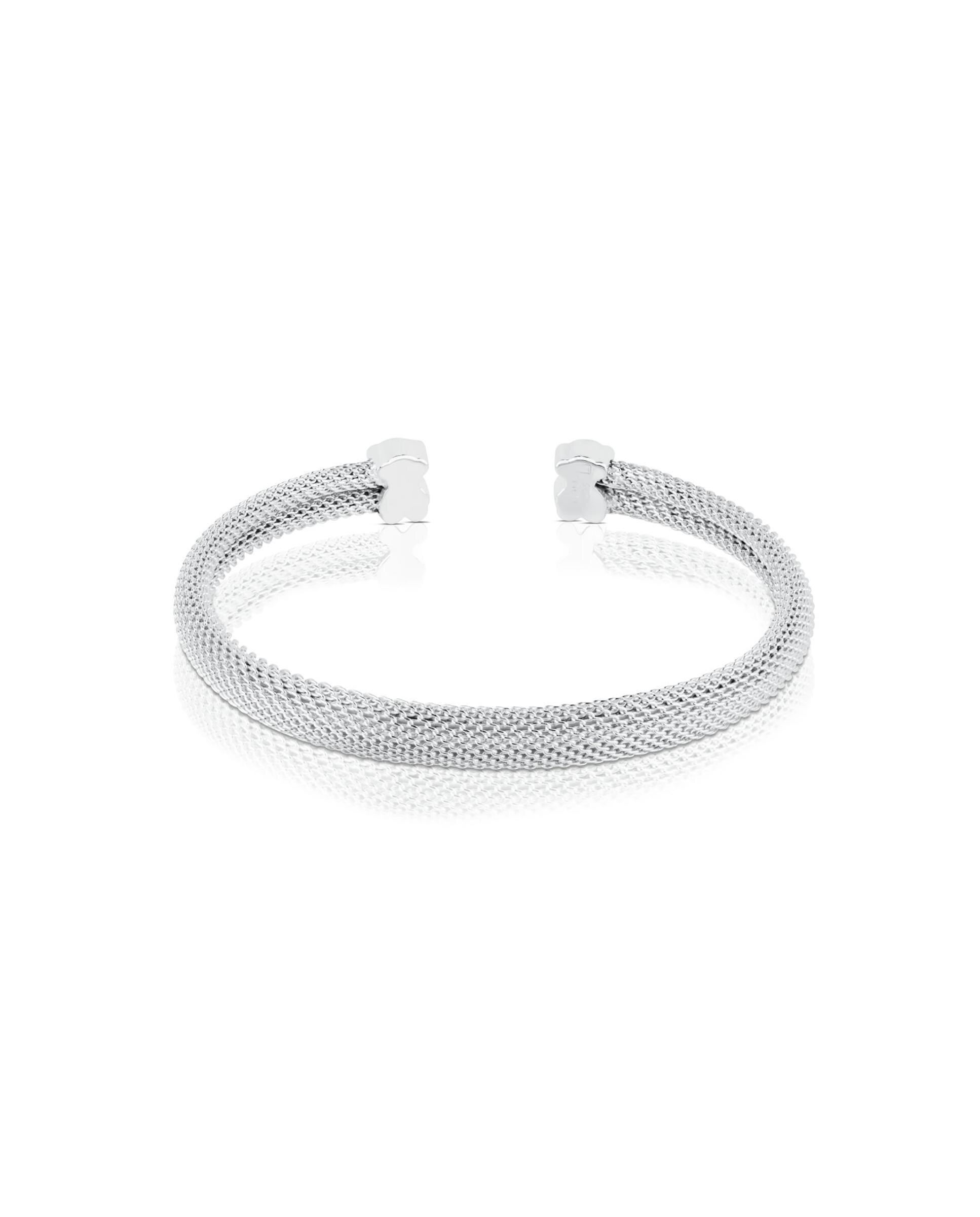 Pulseira Rígida Icon Mesh de Prata com Urso Prateado-2