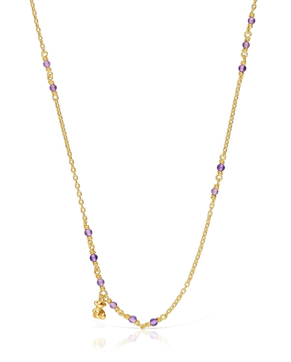 Colar Bold Bear Banhado a Ouro de 18 Kt Sobre Prata e Ametista Roxo-1