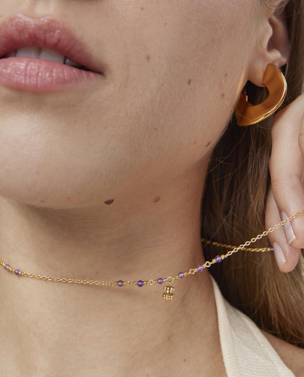 Colar Bold Bear Banhado a Ouro de 18 Kt Sobre Prata e Ametista Roxo-5